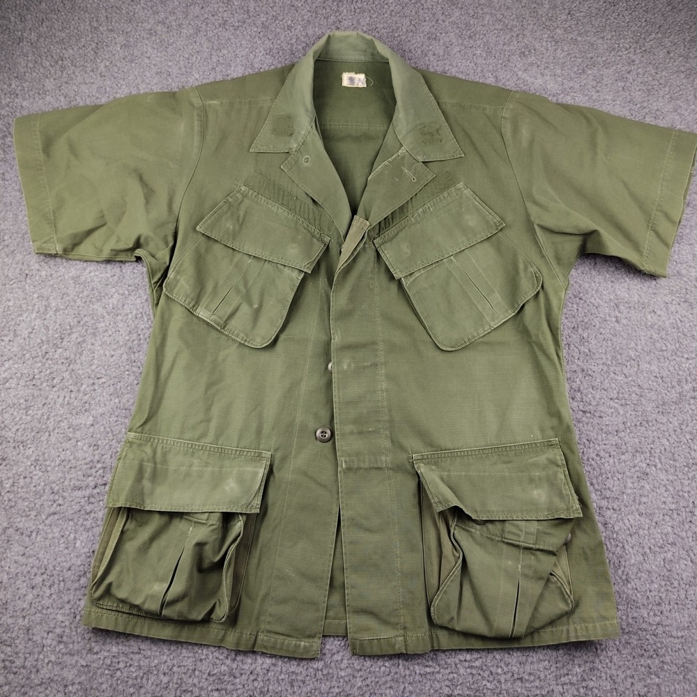 VTG 60s Military Jacket Mens Small Short Cotton RipStop Poplin OG 107 Coat Slant